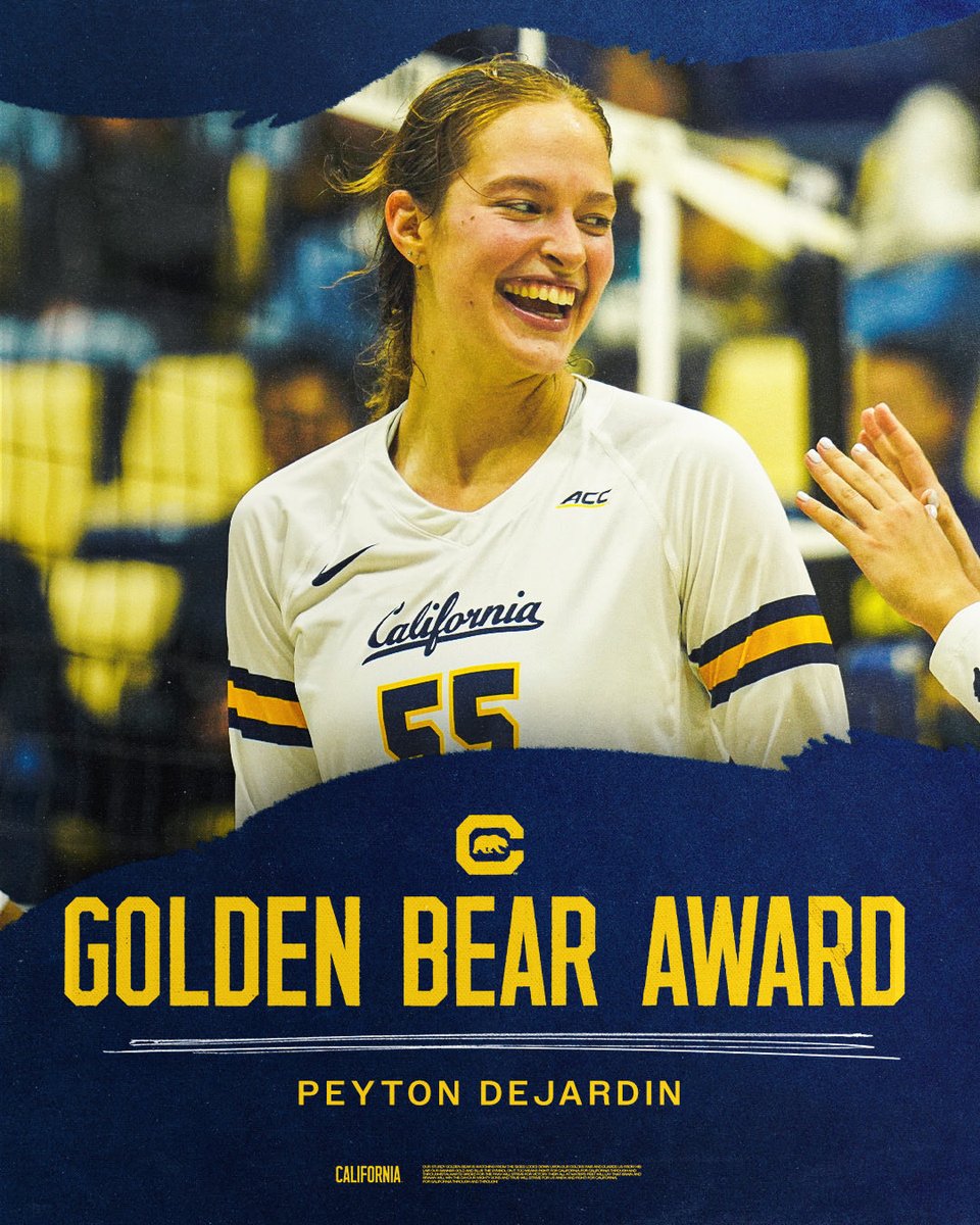 CalVolleyball's tweet photo. 𝐀𝐜𝐚𝐝𝐞𝐦𝐢𝐜 𝐄𝐱𝐜𝐞𝐥𝐥𝐞𝐧𝐜𝐞 👏📚

For the second straight year, Peyton DeJardin has received the Golden Bear Award for her team-high GPA!

#GoBears🐻 https://t.co/Br7v0jPlBa