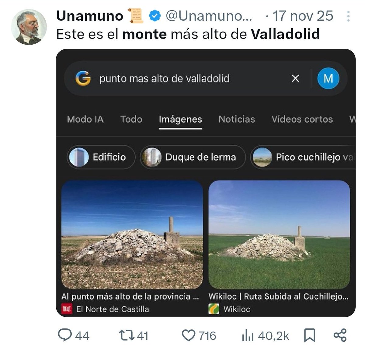 oscarranlo's tweet image. Dice que se aburre y piensa en el "monte más alto de Valladolid". En poco más de seis veces nos lo recuerda tres veces. Parece que se aburre demasiado. ¿No será un TOC? ¿Falta de casito? 
En todo caso, honor para el Pico Cuchillejo #Valladolid