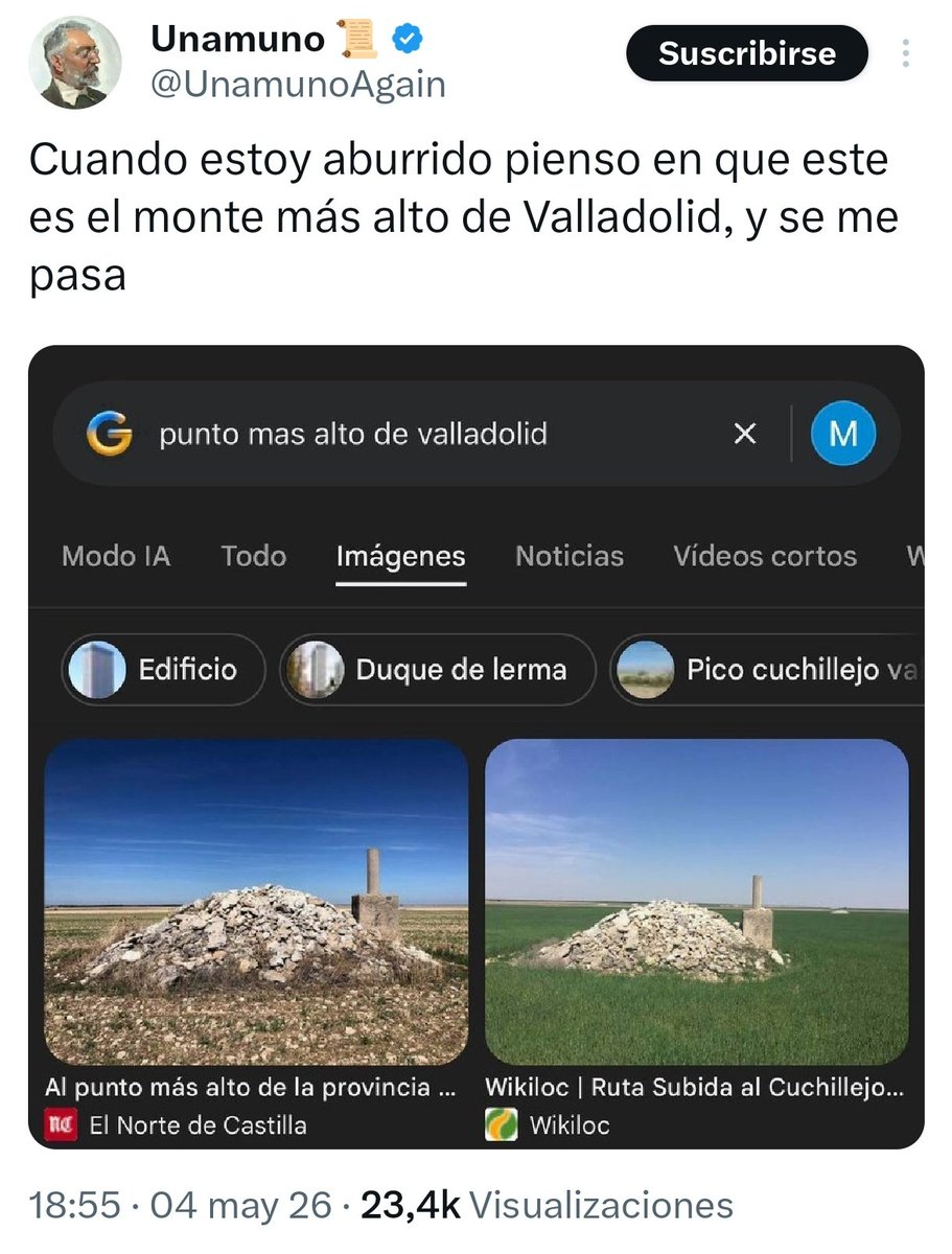 oscarranlo's tweet image. Dice que se aburre y piensa en el "monte más alto de Valladolid". En poco más de seis veces nos lo recuerda tres veces. Parece que se aburre demasiado. ¿No será un TOC? ¿Falta de casito? 
En todo caso, honor para el Pico Cuchillejo #Valladolid