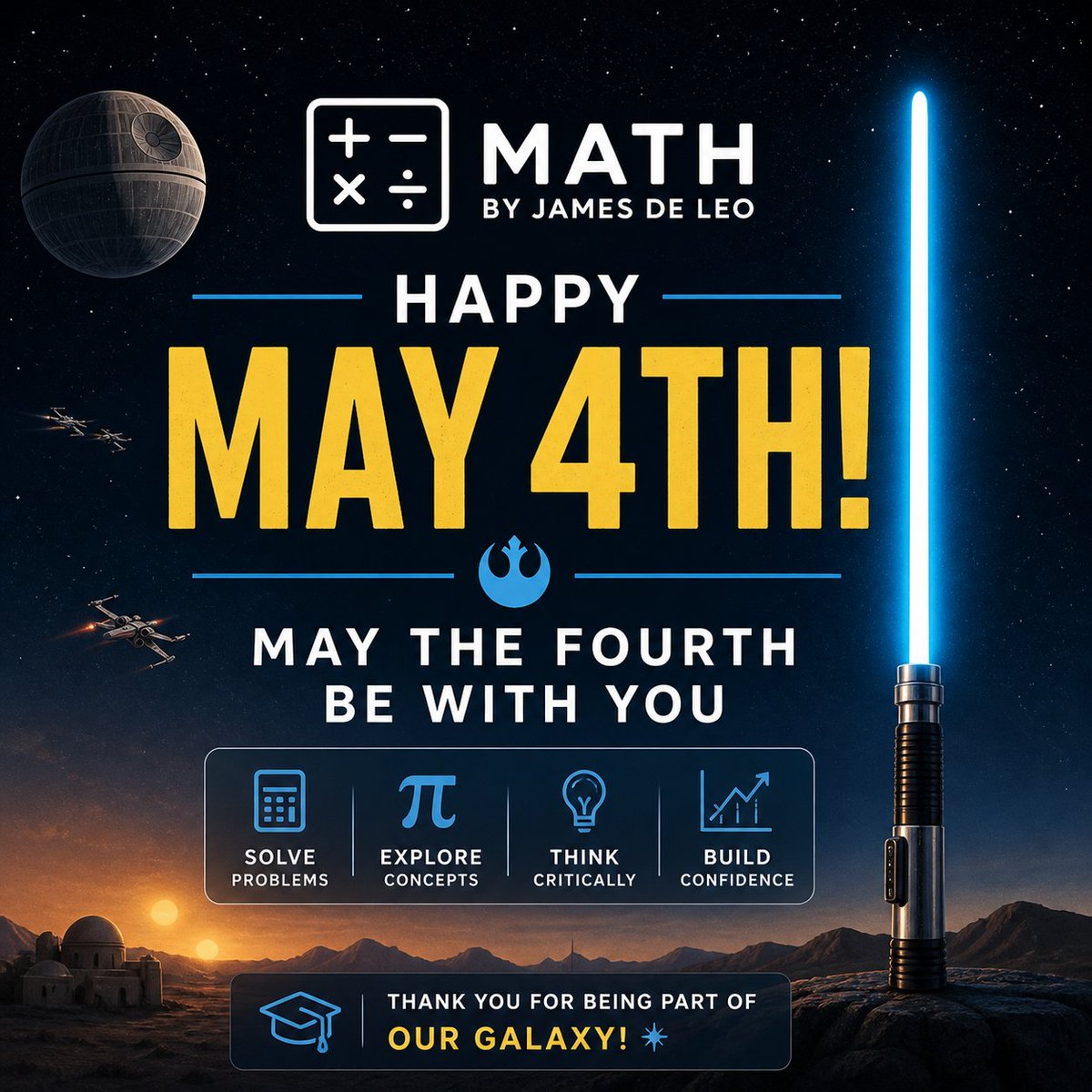 mathbyjamesdele's tweet photo. May the 4th be with you! 🚀📐

Today we celebrate the power of math in a galaxy full of possibilities. From angles to algebra, every problem you solve brings you one step closer to mastering the Force of Mathematics.

Keep learning, keep growing, and trust your process.

#MayThe4thBeWithYou #MathByJamesDeLeo #STEM #MathEducation
