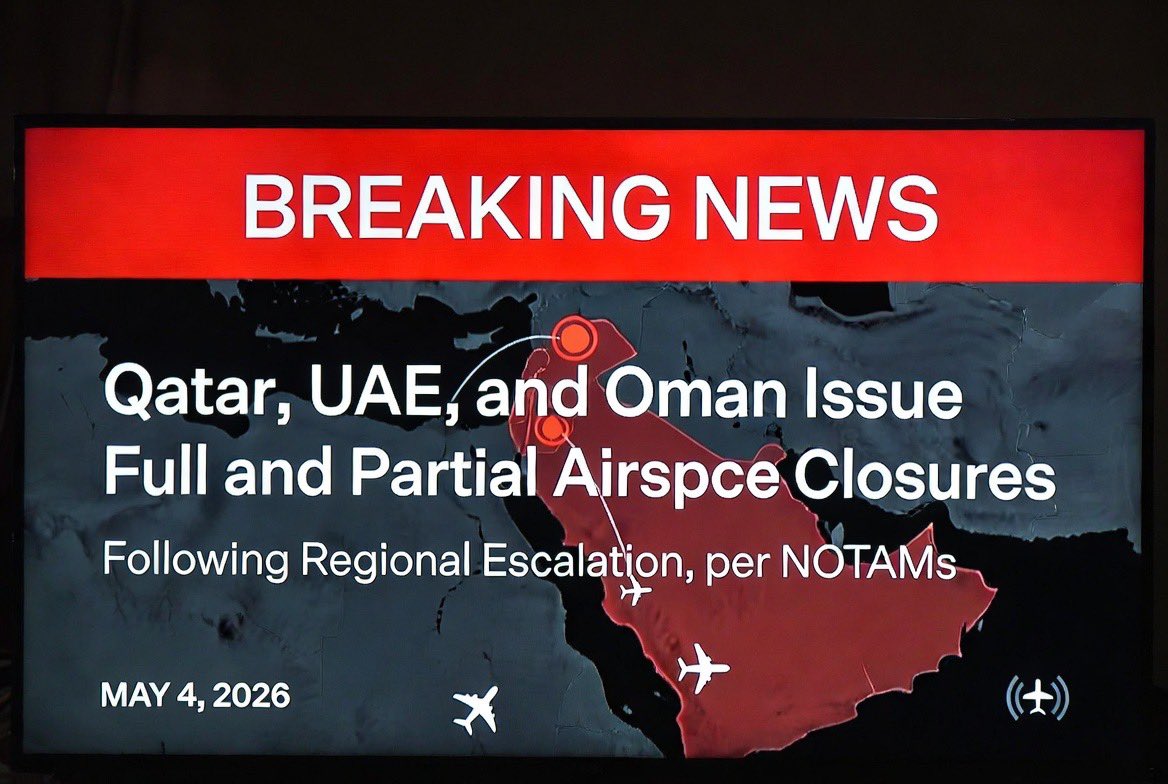 amyak397's tweet image. BREAKING: Qatar, the UAE, and Oman have issued full and partial airspace closures following the regional escalation, per NOTAMs.
#MiddleEast #IranUae #Breakingnews #IranWar‌