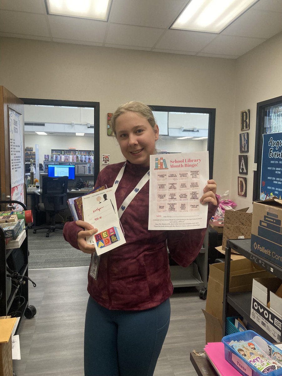 WWJHLibrary's tweet photo. School Library Month Bingo was a hit! Many kiddos got a bingo and 3 overachievers got blackout! We can’t wait to play again next year! https://t.co/oQroHzdJwy