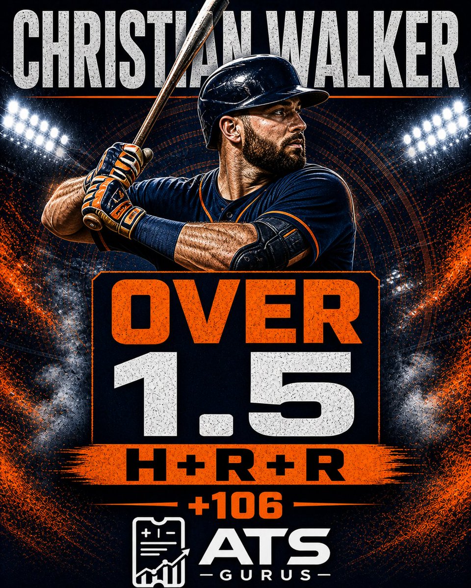 ATSGURUS's tweet photo. Christian Walker OVER 1.5 H+R+R at +106 💥

We’re backing Walker to get involved today — one extra-base swing or a couple trips on base can get this home. Plus money on a low combo number is worth the shot.

#ATSGurus #MLB #MLBPicks #PlayerProps #SportsBetting #Astros https://t.co/2S5morCYPp
