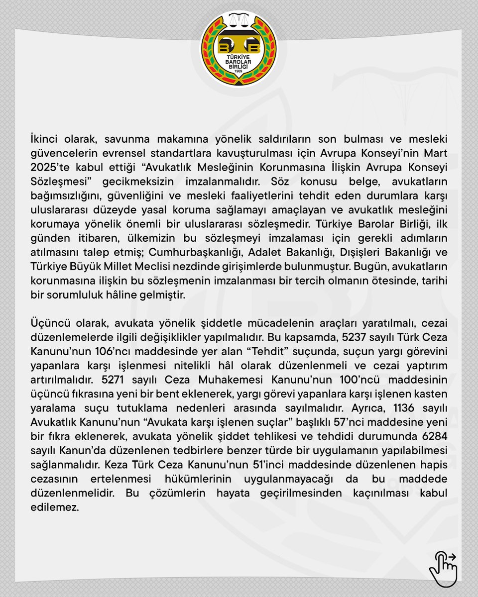 barolar's tweet photo. 4 Mayıs 2026 Tarihli Olağanüstü Baro Başkanları Toplantısı Sonuç Bildirgesi

👉 https://t.co/lqYkQptFx5 https://t.co/v1ttfCt8Yr