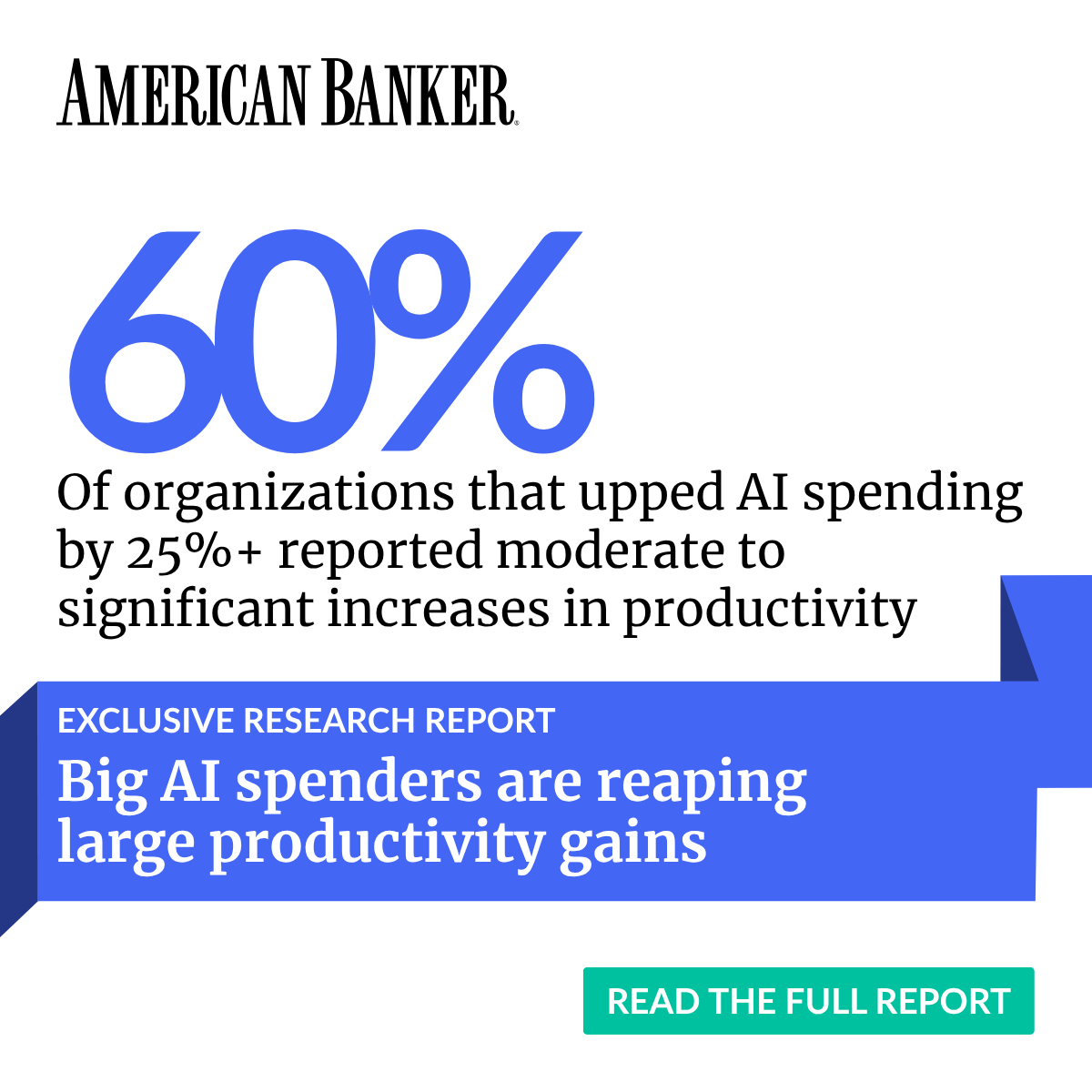 AmerBanker's tweet image. Bankers deploying #AItools have reaped improved employee productivity and enhanced departmental capabilities, according to new American Banker data.

So how prevalent are fears that #AI will lead to employee layoffs?

Find out in the exclusive research report from American Banker
