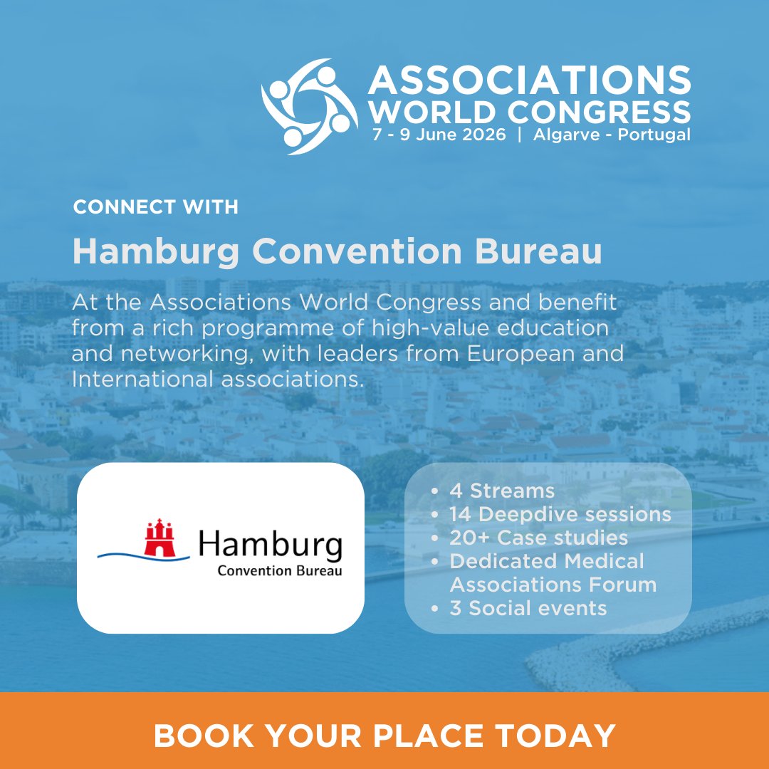 AssnExecs's tweet image. Thank you to Hamburg Convention Bureau @Hamburg_CVB is Sponsor of the Associations World Congress 2026 #AWC26
7-9 June, Algarve, Portugal.
associationexecutives.org/events/associa…

Connect with their team to discover how their destination can elevate your flagship conference. 

#Events