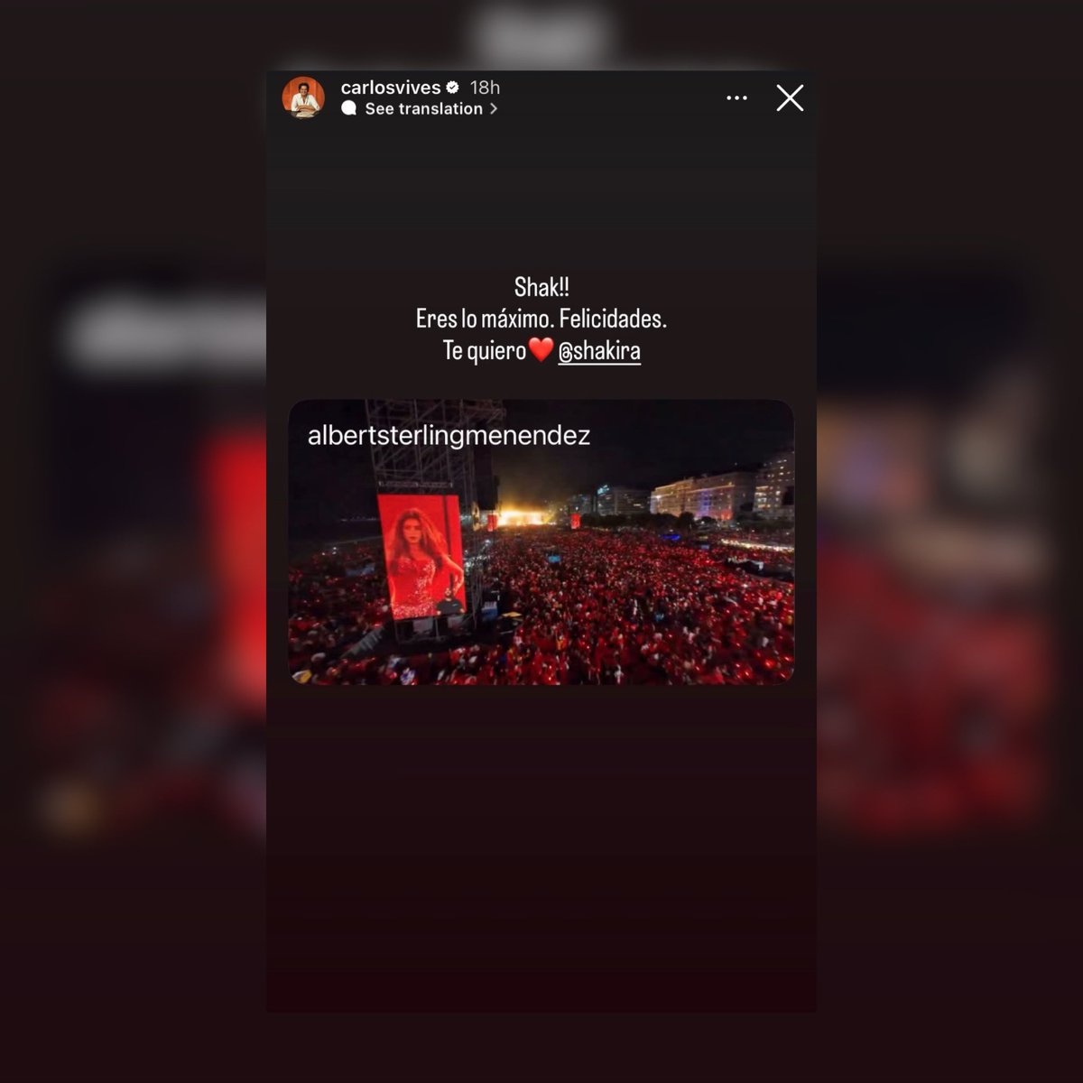 Carlos Vives congratulates Shakira for her Copacabana show via TikTok!