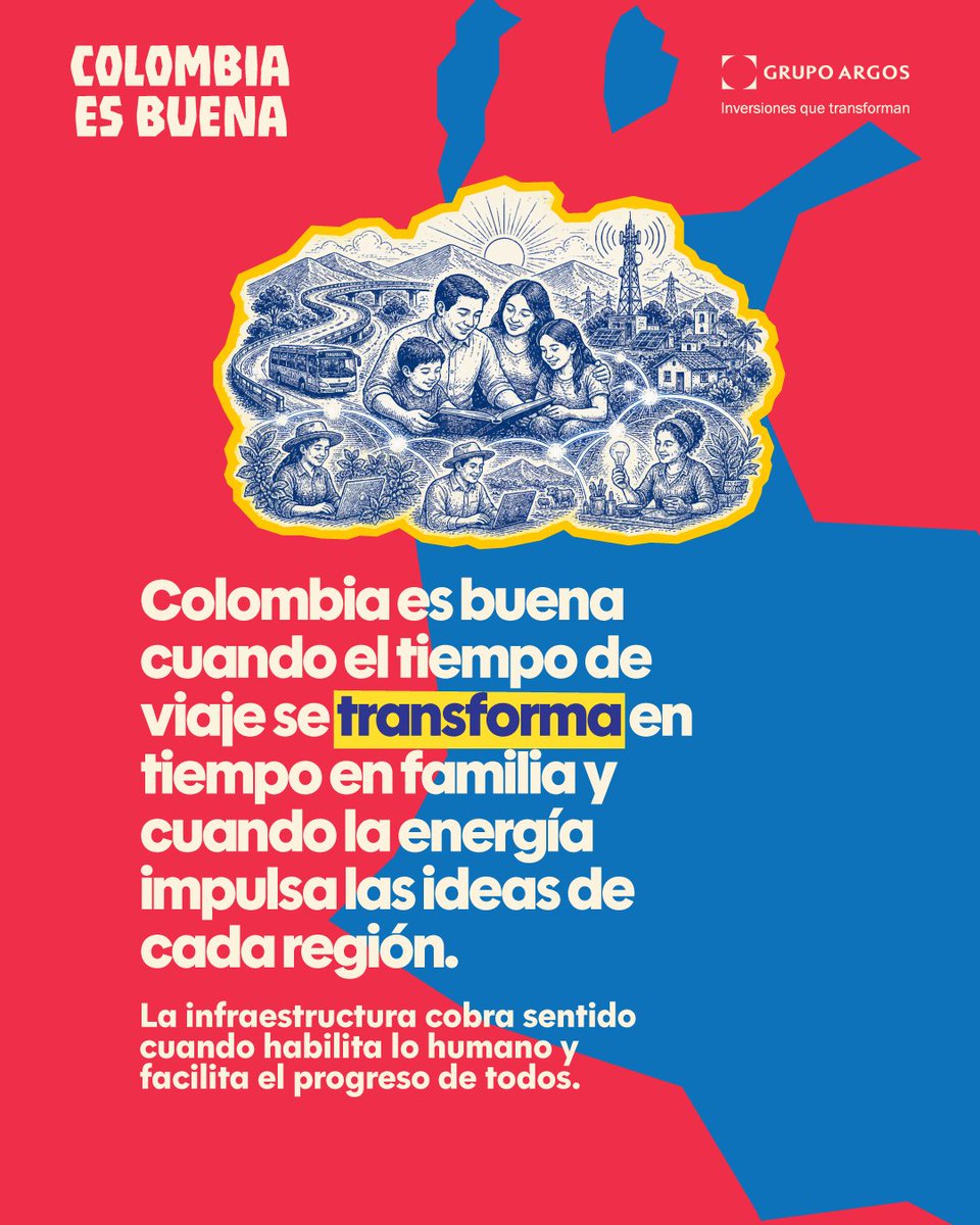 Grupo_Argos's tweet photo. Colombia es buena cuando el tiempo de viaje se transforma en tiempo en familia y cuando la energía impulsa las ideas de cada región.
La infraestructura cobra sentido cuando habilita lo humano y facilita el progreso de todos.
#ColombiaEsBuena #InversionesQueTransforman https://t.co/Mra9qcYzAs