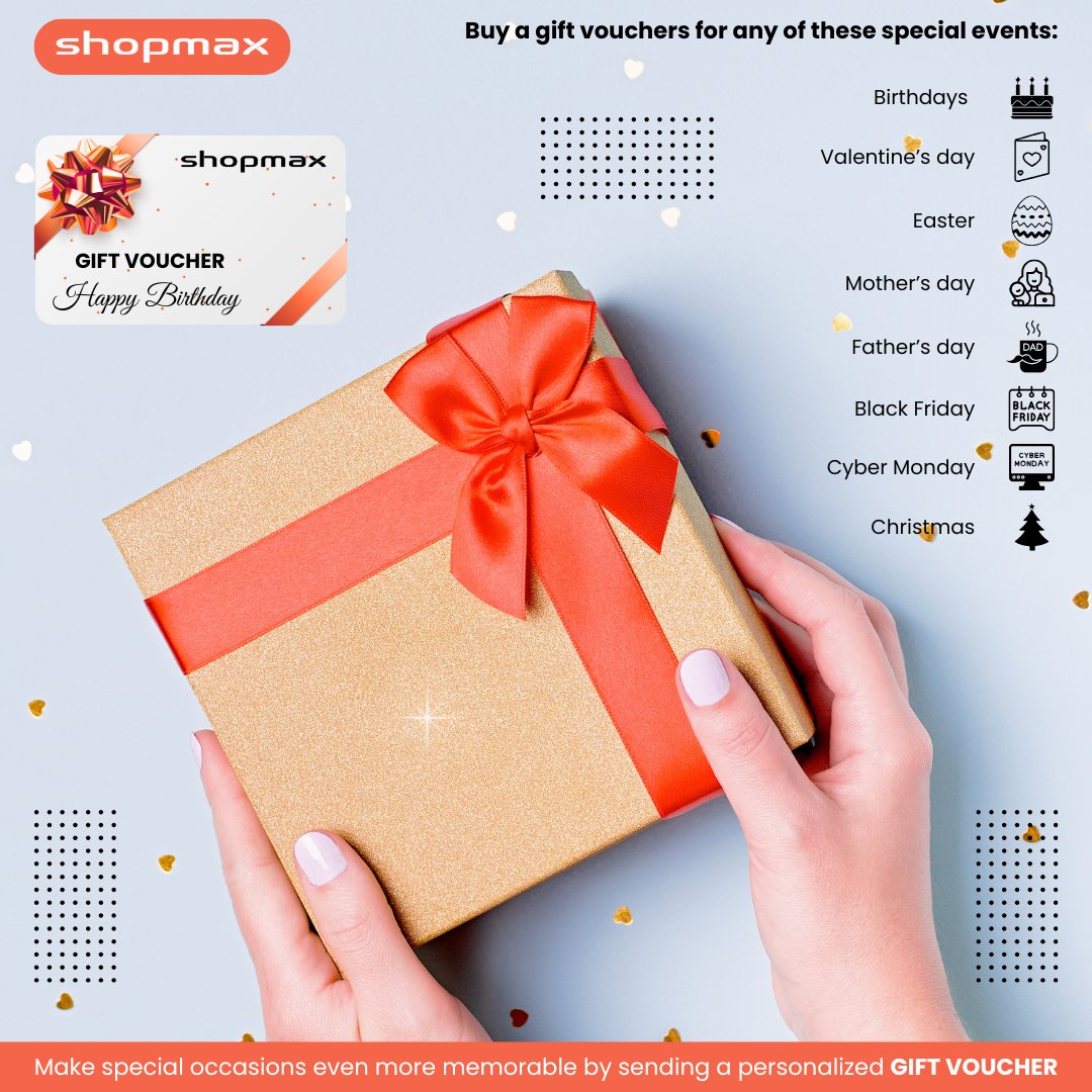 SHOPMAX6's tweet image. 🎁 The easiest gift you’ll ever buy.
✔️ No guessing
✔️ No stress
✔️ Always the right choice
Shopmax Gift Vouchers = perfect gifting
👉 Buy now:
shopmax.co.za/gift_vouchers.…
#GiftIdeas #GiftVoucher #Shopmax #PerfectGift