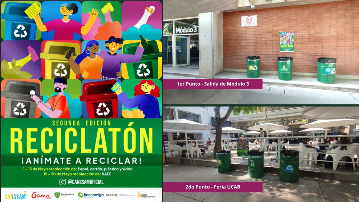 IngenieriaUCAB_'s tweet photo. ♻️Ya inicio el Reciclatón 2026 de @UCABSustentable, en alianza con #Canssam, una asociación civil sin fines de lucro.

📍Busca los ecopuntos ubicados en: salida de M3 o en #FeriaUCAB, y recicla tus residuos previamente limpiados.

Prepara tus materiales. ¡Anímate a reciclar! https://t.co/xZ6Pyus5DG