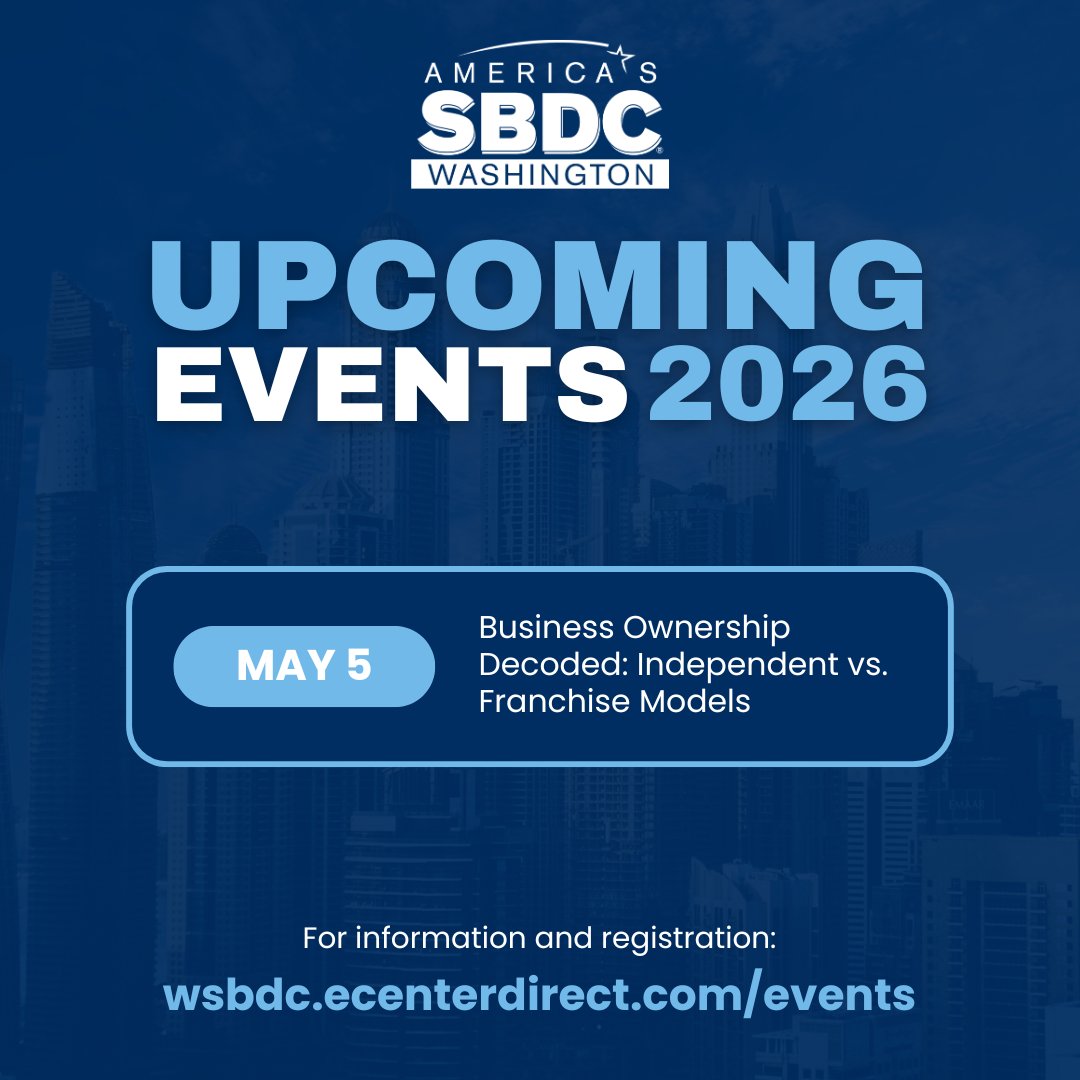 wsbdc's tweet image. Learning that moves your business forward! See what’s on the schedule this week with Washington SBDC webinars &amp;amp; workshops → wsbdc.ecenterdirect.com/events

#Entrepreneur #SmallBiz #Washington #SBDC