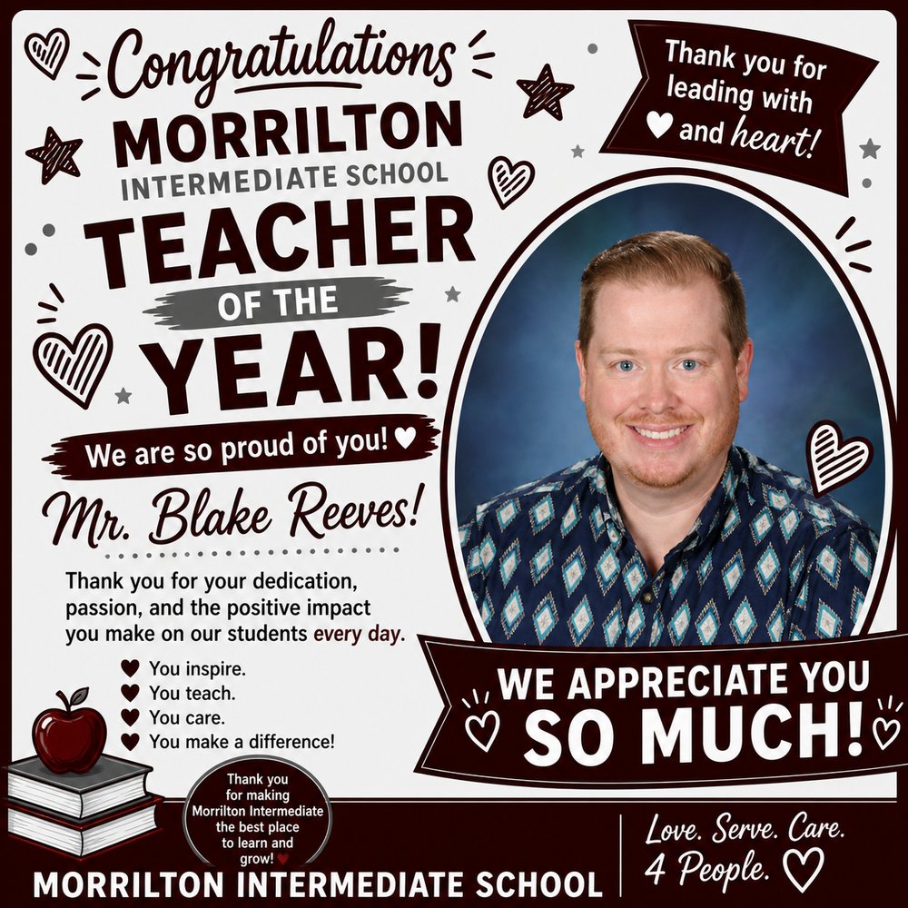 MIntermediateS's tweet photo. Blake Reeves Morrilton Intermediate School Teacher of the Year https://t.co/7WtzeQ9svf https://t.co/nSPHvyFL2E