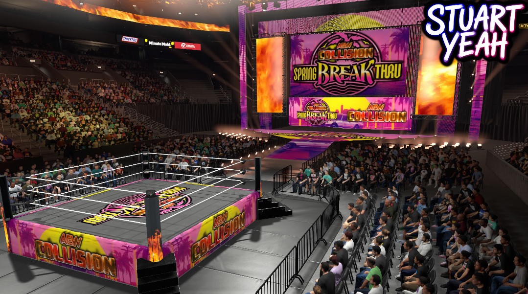 StuartYeah's tweet photo. AEW Spring BreakThru was a two part special 🌴
So here's the AEW Spring BreakThru Collision Arena!
Uploaded to #WWE2K26 Community Creations using hashtags #StuartYeah #AEWSBTSY #SpringBreakThru https://t.co/yYZPEVetJP