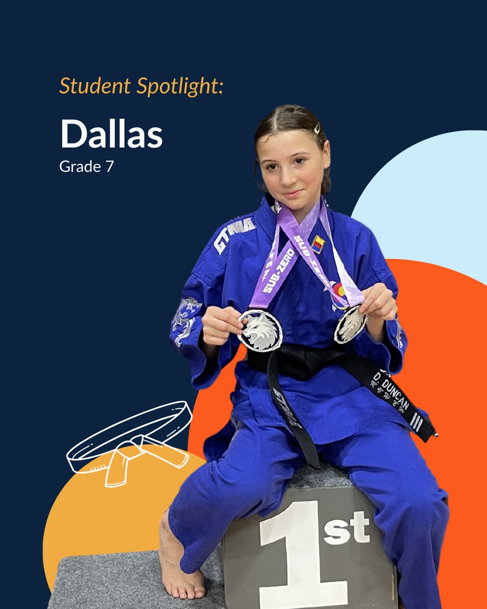 cal_ops's tweet photo. 7th grader Dallas is doing it all—excelling in class, earning a 3rd-degree black belt, and giving back to her community 🦞 #CalOPS #StudentSuccess https://t.co/5ET45EVAXC