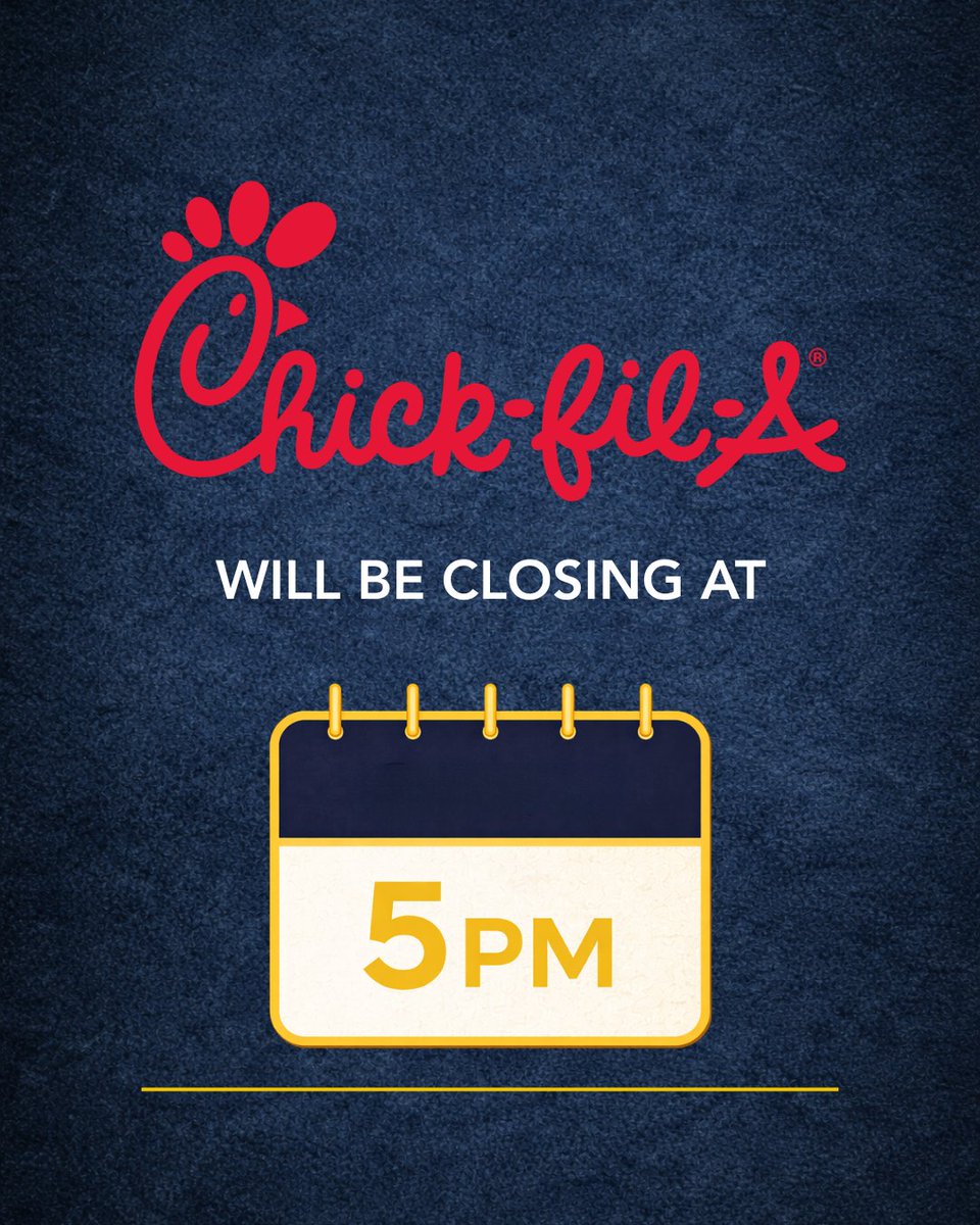 UCODining's tweet photo. Friendly reminder: Our Chick‑fil‑A will be closing at 5:00 PM Monday, May 4th through Thursday, May 7th. https://t.co/wB5tuNqax9