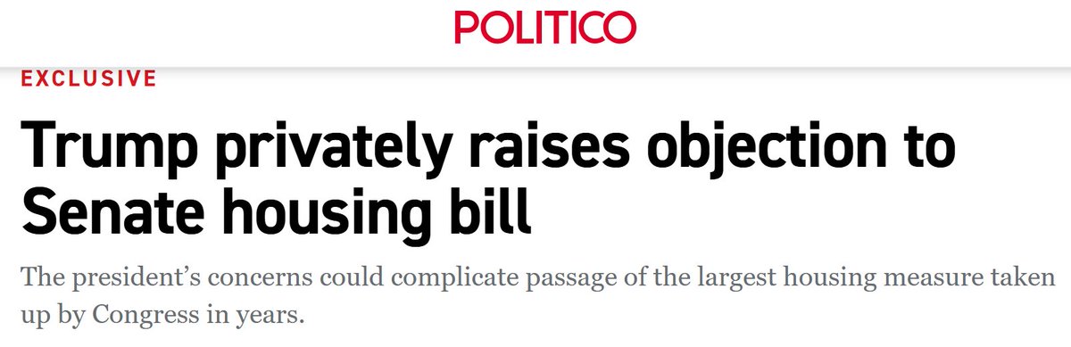 jayparsons's tweet photo. Woah! Big scoop. If true, I would assume this kills the ROAD to [Less] Housing Act in current form -- giving the House coverage to scuttle the Senate's language that would effectively kill build-to-rent housing construction.

Notably: The White House previously supported ROAD. https://t.co/F7UJJEGFjW
