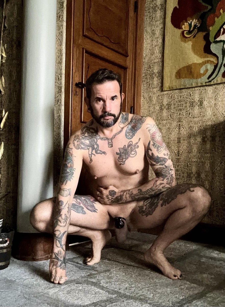 I styled  this guy  to make him look like a dog: piercings, tattoos, shaved, and naked. A regulation chastity cage is required. He wears it all the time. He never relieves himself without my permission. When I tie him up for BDSM, I also take the opportunity to deny him an orgasm