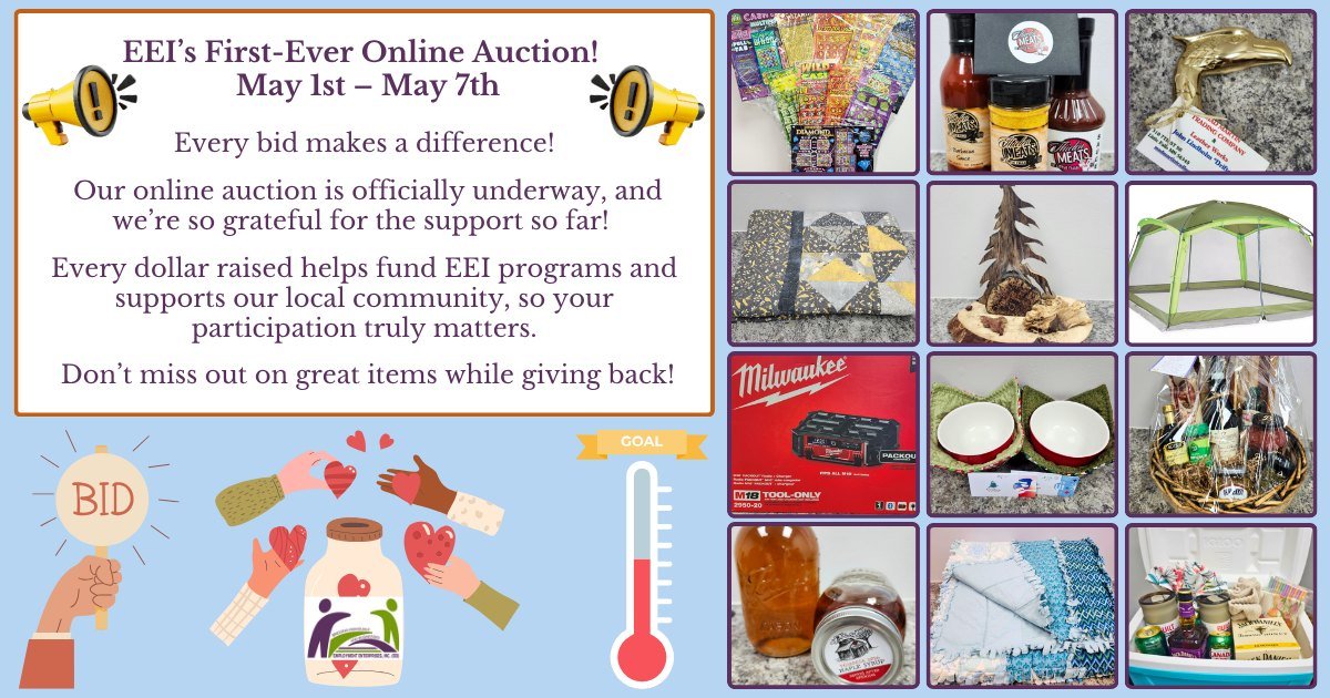 cdcmorrisonmn's tweet image. 🎉 EEI's #OnlineAuction is OPEN! 
Bid now through 5/7 at 5pm
Help make a difference in the lives of the individuals #EEI serves!  🫶
…rises-inc.auctions.networkforgood.com/auctions/eei-s…

Browse, bids, &amp;amp; visit often!
Item Pickup at EEI #LittleFallsMN

#EmploymentEnterprisesInc #nonprofit #MorrisonCounty