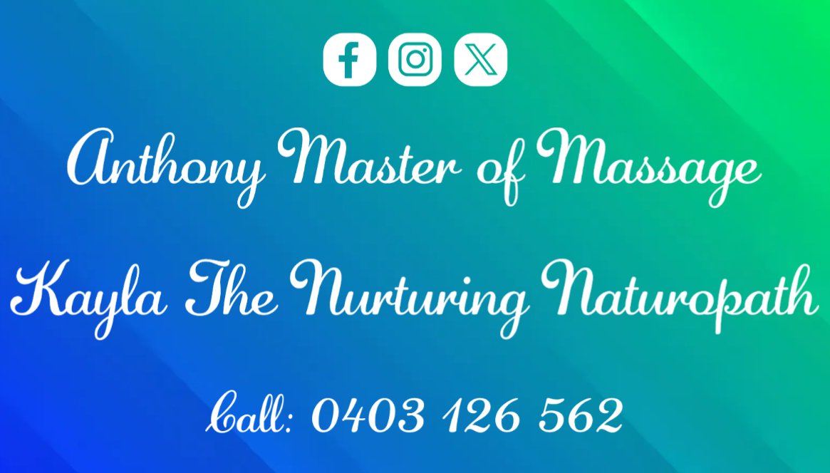 A_MasterMassage's tweet image. Brother + Sister Duo @A_MasterMassage + @K_Naturopath! BOOK NOW!

Call: 0403 126 562
Website: anthonymasterofmassage.com.au + kaylathenurturingnaturopath.com.au

#Massage #Naturopathy #Appointment #NewDay #HealthAndWellbeing #FeelGood #Health #Body #Mind #Happy #HealthIsWealth #TakeCare #SelfCare