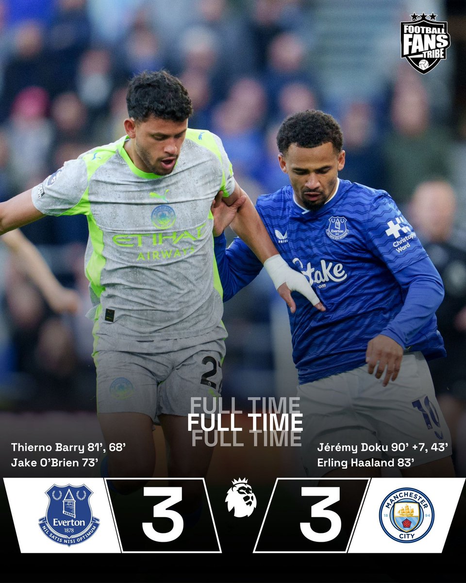 FansTribeHQ's tweet image. Premier League Title now in Arsenal Hands😮‍💨
Is this the Game of the season? 🤔😬

#everton #mancity #arsenal #premierleague #EVEMCI