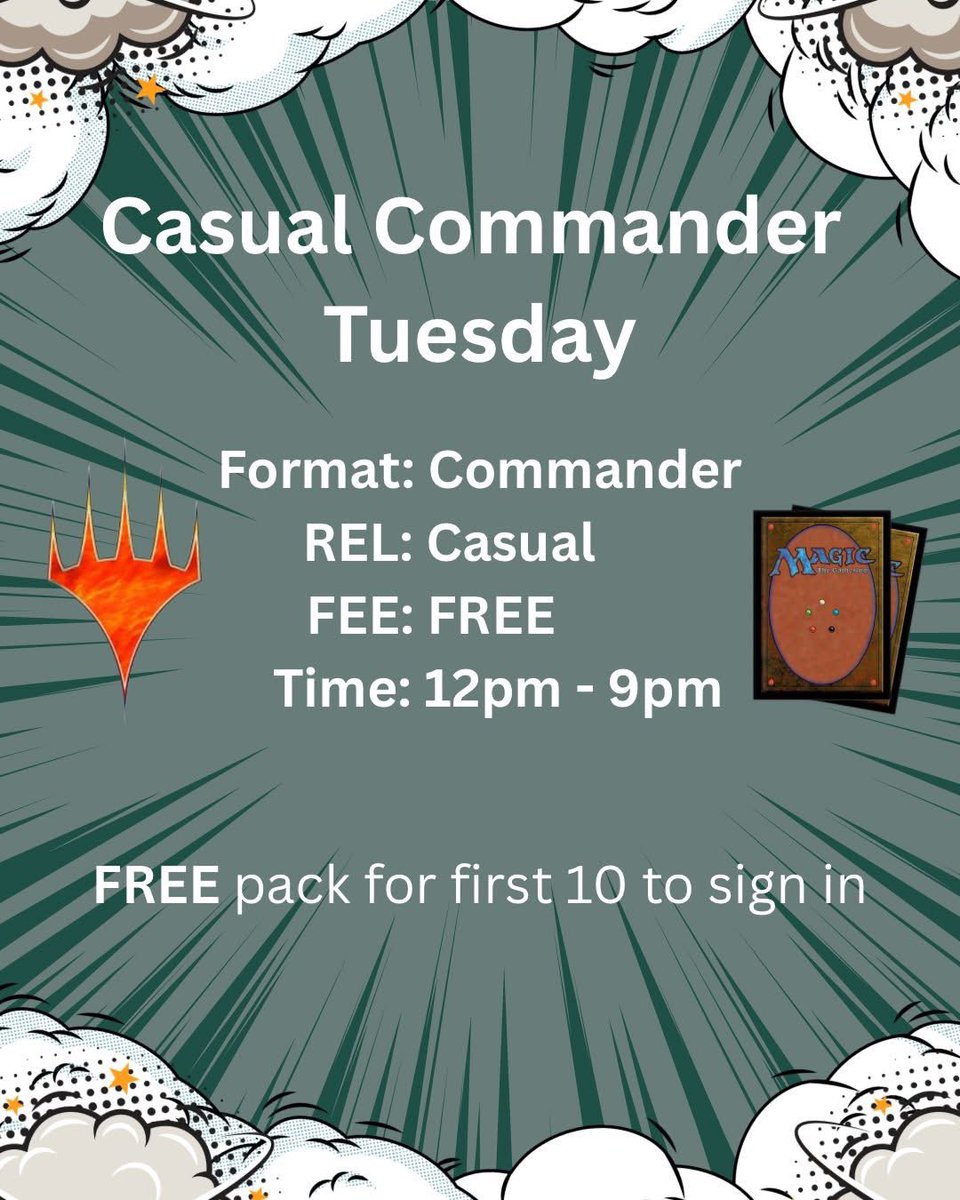 Loot_Keep's tweet photo. Got no plans for Cinco de Mayo? 🇲🇽 We got you covered! Come by and play some MTG at our free Casual Commander Tuesday event! Chill commander games happening all day. Come tomorrow, find a pod, and enjoy the fiesta! 🪅 https://t.co/T4VZB5nwvT