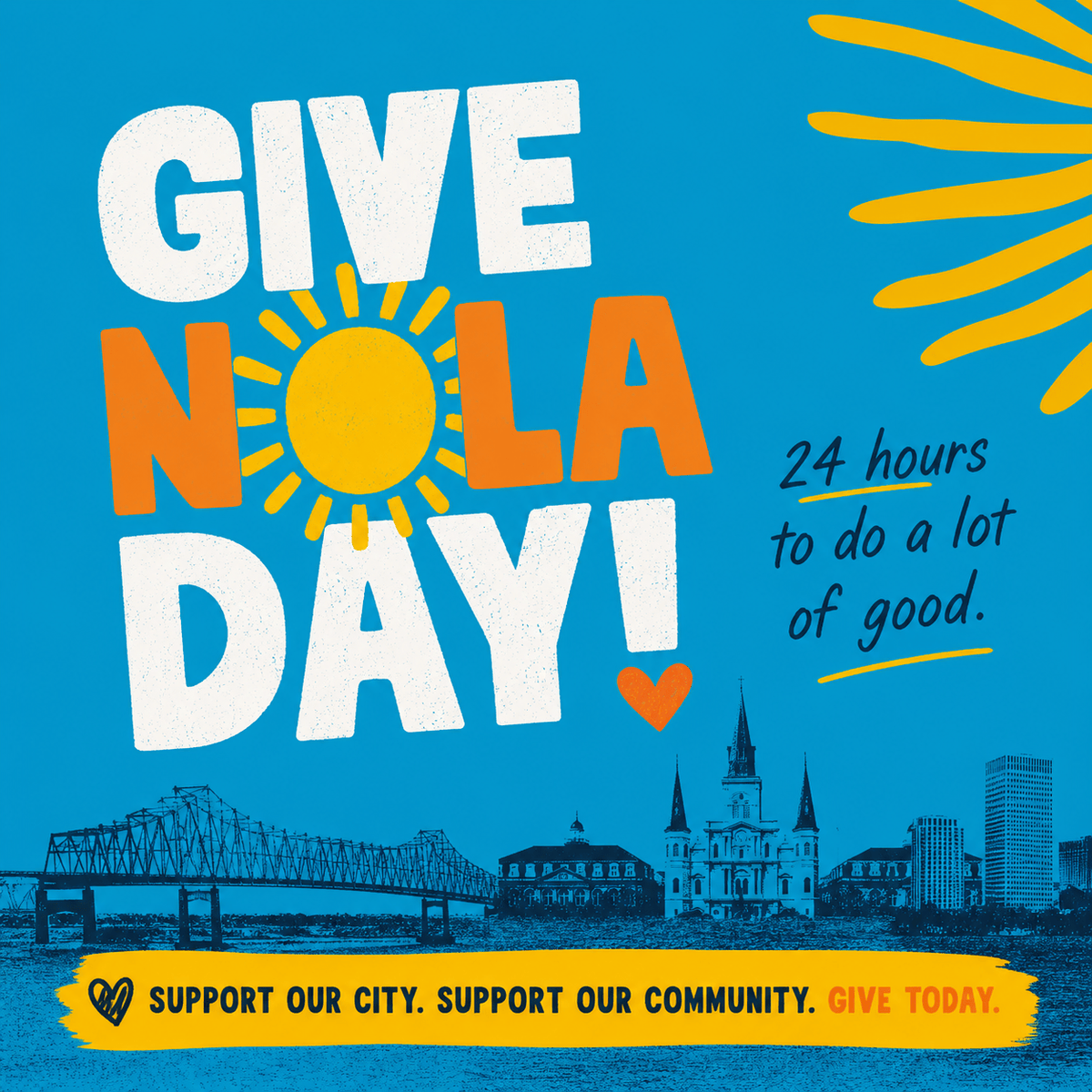 accentdmc's tweet photo. If you love #NewOrleans, today’s the day to show it.
Give what you can. It all adds up.

💛 https://t.co/R84kq7jyg4

#GiveNOLADay #GiveNOLA https://t.co/mkHTLNnfEN