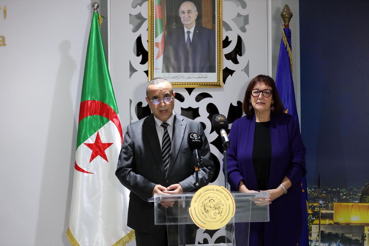 dubravkasuica's tweet photo. Excellent meeting with Minister Mourad Adjal in Algiers 🇩🇿.

Algeria’s strong solar and wind potential makes  it a strategic partner for renewables and green hydrogen.

Under the #PactfortheMediterranean, #TMED and the Southern Hydrogen Corridor the EU stands ready to strengthen cooperation, supporting reforms and investment on clean energy and energy efficiency.