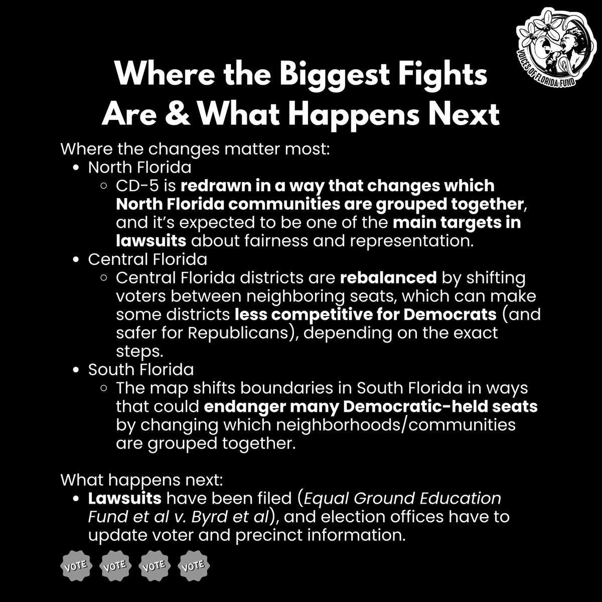 voffund's tweet image. 🚨BREAKING: DeSantis signs redistricting maps into law. Learn what HB 1D does, why these maps are illegal, where the biggest fights in FL are, and what happens next.

#redistricting #gerrymandering #Callais #NoPartisanMaps #VotingRightsAct