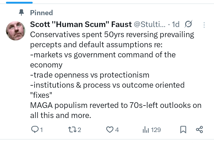 Stultis_TheFool's tweet image. As a long suffering #NeverTrump conservative and Republican, let me assure that the same people dismissive of rightist elements in Nazism are equally (if not more) blind to leftist elements in populism.
They're often overtly hostile to the biggest wins of American conservatism.