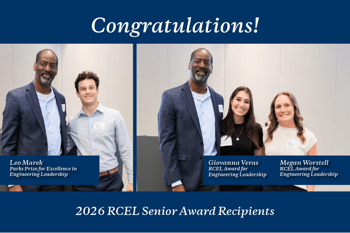 RCELConnect's tweet photo. Congratulations!

Leo Marek, senior, has been named the 2026 winner of the Robert H. Parks Prize for Excellence in Engineering Leadership. Giovanna Veras, senior, and Megan Worstell, senior, will share the 2026 RCEL Engineering Leadership Award.

https://t.co/BV71LLtVIm https://t.co/IdHl2FzrHv