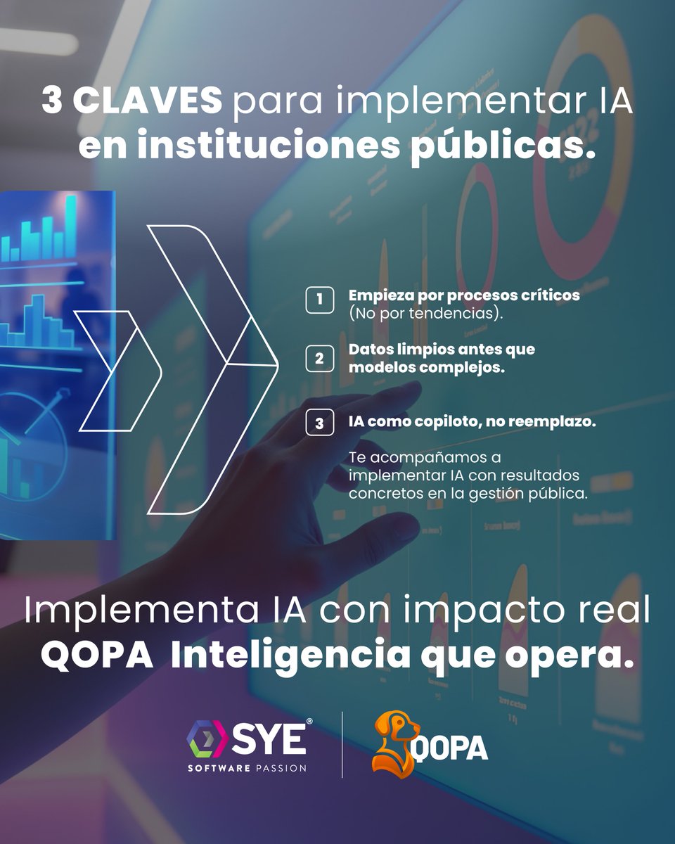 SYESoftware_'s tweet photo. La IA ya no es el futuro en el sector público. Es la herramienta que define qué instituciones avanzan… y cuáles se quedan atrás.

Desde QOPA hemos aprendido que implementar IA no se trata de tecnología, sino de enfoque. https://t.co/35JvSVFTZF