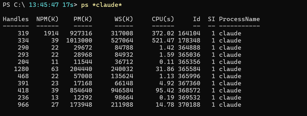 bsuneja's tweet photo. Claude Desktop and Claude Code are two different apps.

Windows Task Manager can tell them apart — it uses higher-level APIs to surface friendly names.

PowerShell, WMI, Process Monitor, crash dumps, and most monitoring tools cannot. They see kernel-level process names. Both show up as "claude".

Ambiguous process names. Ambiguous logs. Ambiguous crash dumps. Ambiguous PowerShell output.

Slack uses Slack.exe + SlackHelper.exe. VS Code uses Code.exe + CodeHelper.exe. Teams uses Teams.exe + TeamsWebView.exe.

Naming your executables clearly shouldn't require Windows to compensate.

Small things like this tell you where a platform thinks its users live.

Hoping the recently announced @Microsoft + @AnthropicAI partnership changes that. @claudeai