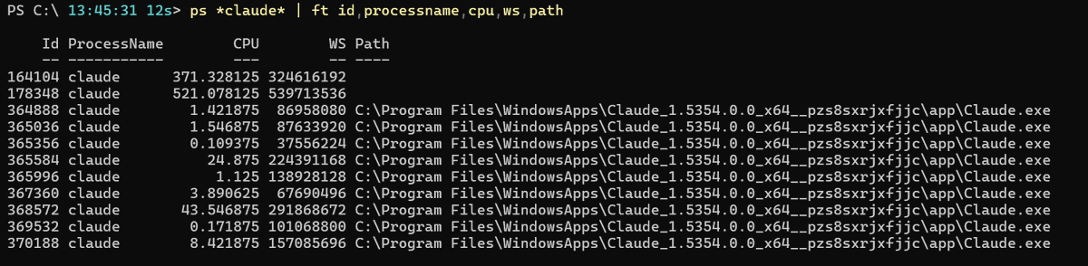 bsuneja's tweet photo. Claude Desktop and Claude Code are two different apps.

Windows Task Manager can tell them apart — it uses higher-level APIs to surface friendly names.

PowerShell, WMI, Process Monitor, crash dumps, and most monitoring tools cannot. They see kernel-level process names. Both show up as "claude".

Ambiguous process names. Ambiguous logs. Ambiguous crash dumps. Ambiguous PowerShell output.

Slack uses Slack.exe + SlackHelper.exe. VS Code uses Code.exe + CodeHelper.exe. Teams uses Teams.exe + TeamsWebView.exe.

Naming your executables clearly shouldn't require Windows to compensate.

Small things like this tell you where a platform thinks its users live.

Hoping the recently announced @Microsoft + @AnthropicAI partnership changes that. @claudeai