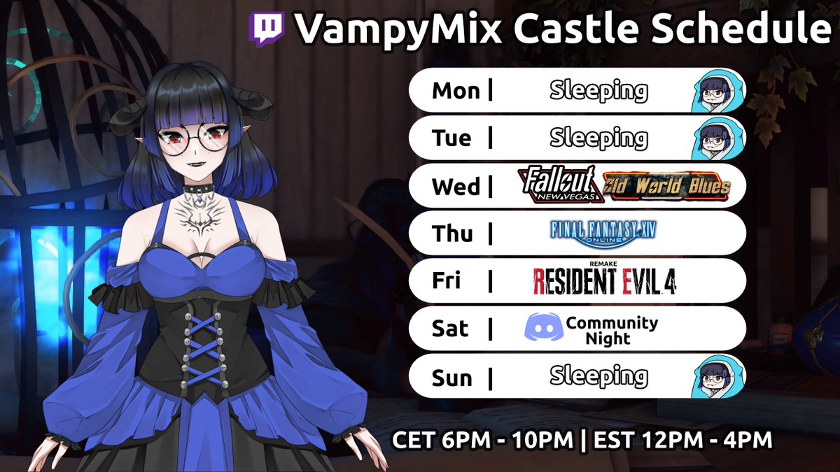 VampyMixVT's tweet photo. Evening my Dearest Darlings~ 💙

Lots of fun heading its way to the castle this week, I cannot wait to spend more time with you lovely little thralls. Lets make this week a cheerful one together~ 💙

#envtuber #twitch #vtuber https://t.co/UIpVivcdDq