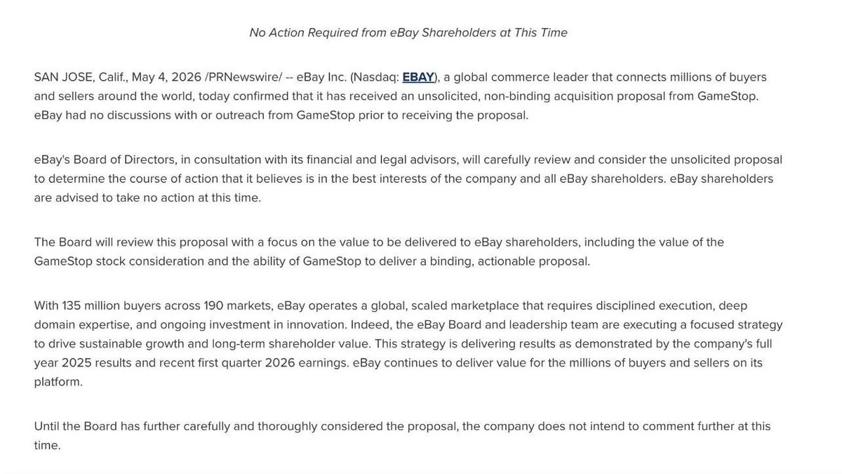 sneedweb's tweet photo. $EBAY responded to GameStop’s offer. They’re definitely not being defensive. Seems like they’d be totally open to it! 👀 $GME https://t.co/Ju4Xa4AxFp