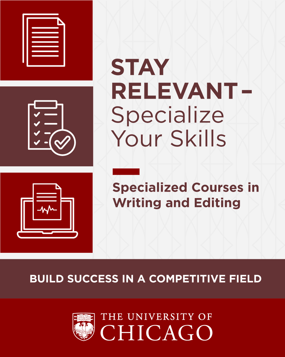 UChicagoProf's tweet photo. Our standalone courses provide tailored learning paths that cater to a variety of specific skills. They also help you stay relevant and grow skills to work across sectors and roles. 

Learn more about our standalone courses below:

https://t.co/phXNcMkXiL
 
#Editing #Writers https://t.co/i31OL84cP8