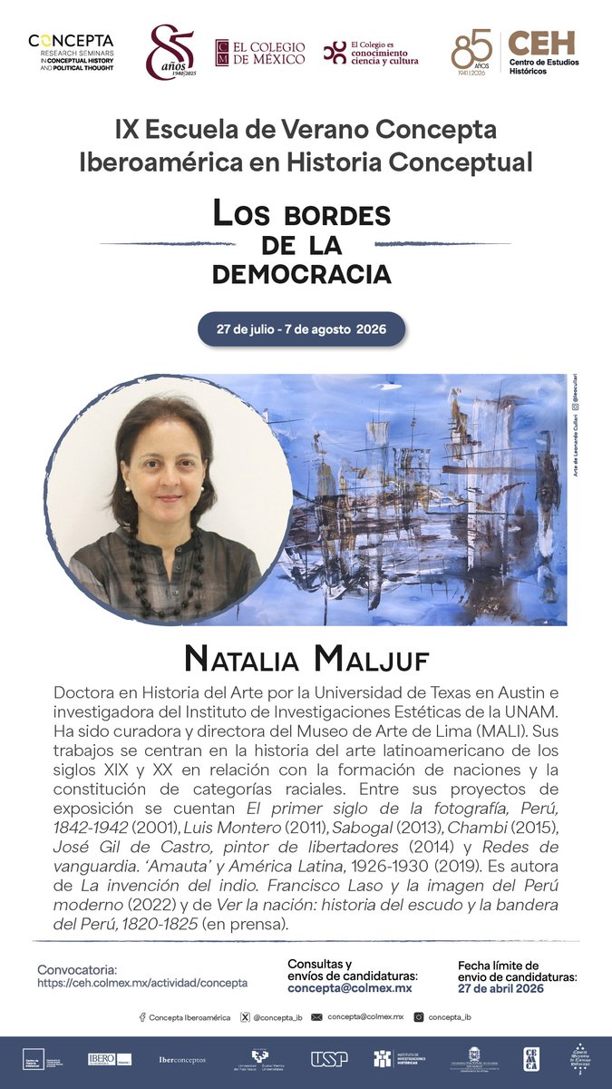 concepta_ib's tweet photo. 📌 ¡Envía tu candidatura! Participa en la IX Escuela de Verano Concepta Iberoamérica: 
“Los bordes de la democracia”

27 de julio-7 de agosto 2026 @elcolmex 
🔎¡Postúlate acá!: https://t.co/G41gfNTgCg…
🗣 Tienes hasta el 10 de mayo de 2026

#CONCEPTA2026 #concepta_ib https://t.co/TDG3I553Ep