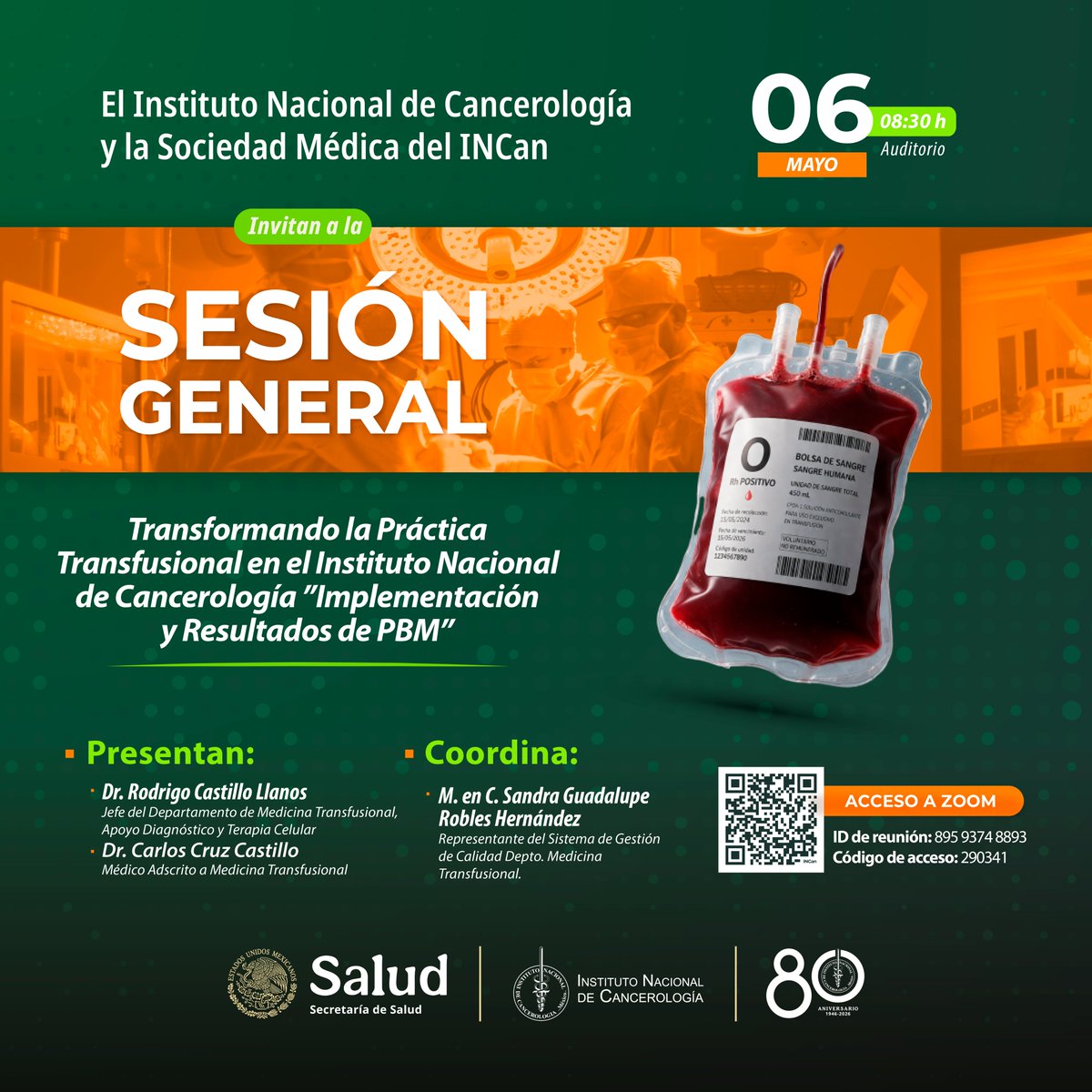 SocMedINCan's tweet photo. Te esperamos este miércoles a las 08:30 para conocer los Resultados de la implementación del PBM en el INCan. 

¡Ahí nos vemos!

#medicina #transfusión #cáncer https://t.co/B2ultTBRdK