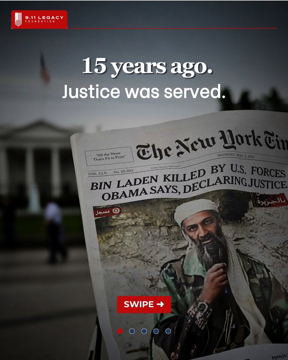 The911Legacy's tweet image. 15 years ago this week, justice was served.

SEAL Team 6. Abbottabad. 40 minutes.

We remember. 🇺🇸 #WeRemember #NeverForget