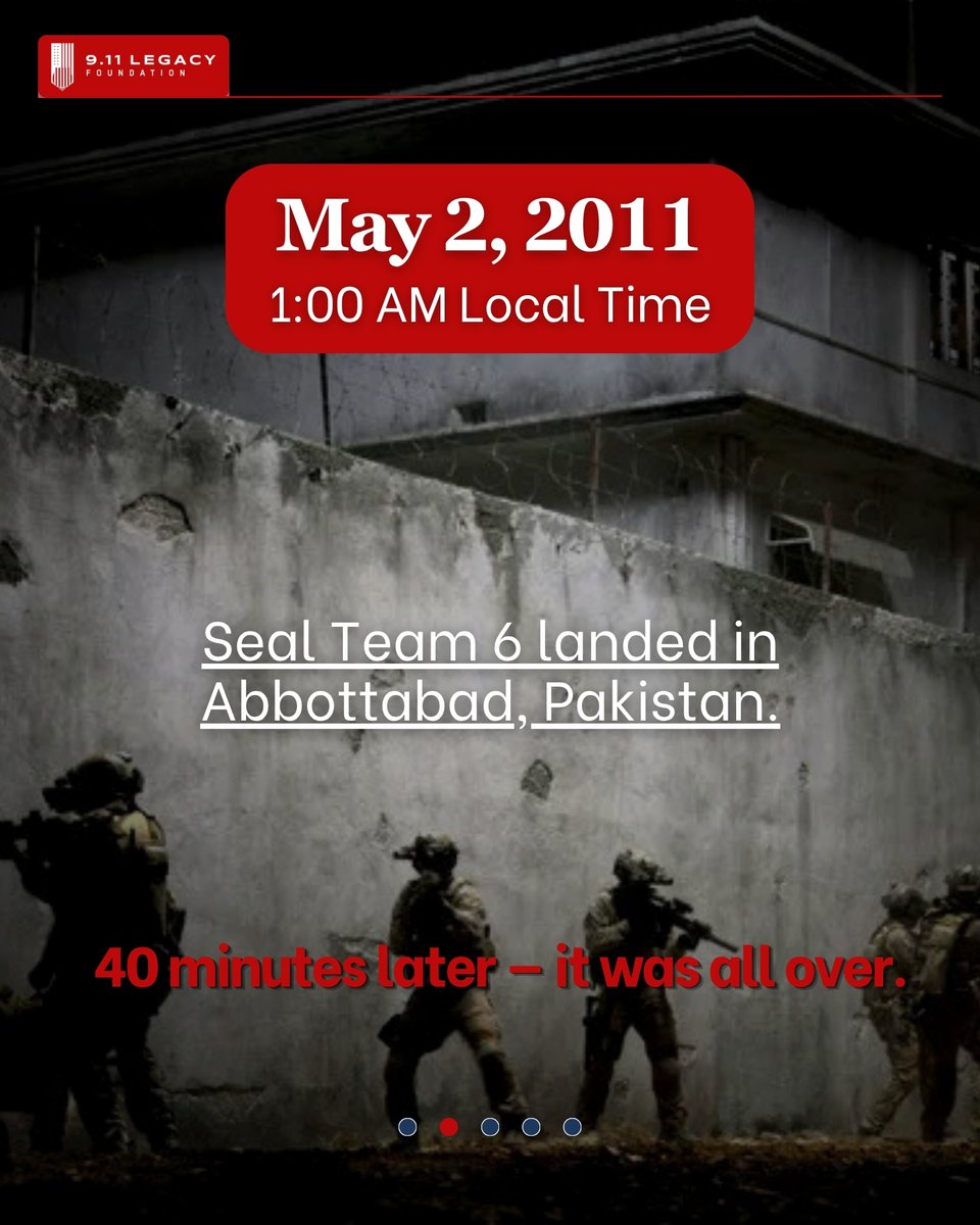 The911Legacy's tweet image. 15 years ago this week, justice was served.

SEAL Team 6. Abbottabad. 40 minutes.

We remember. 🇺🇸 #WeRemember #NeverForget