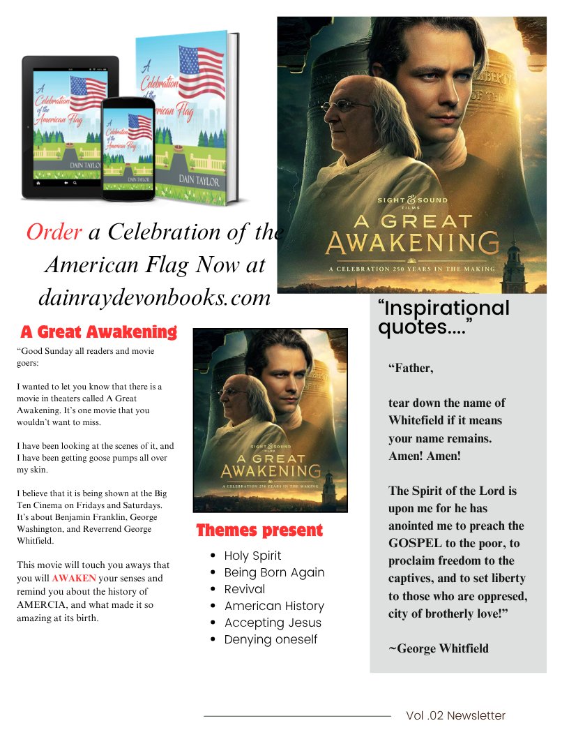 drdauthor's tweet image. #agreatawakening
#movie
#holyspirit
#acelebrationoftheamericanflag
#250anniversary
#freedom
#God'skingdom
#dainraydevonbooks