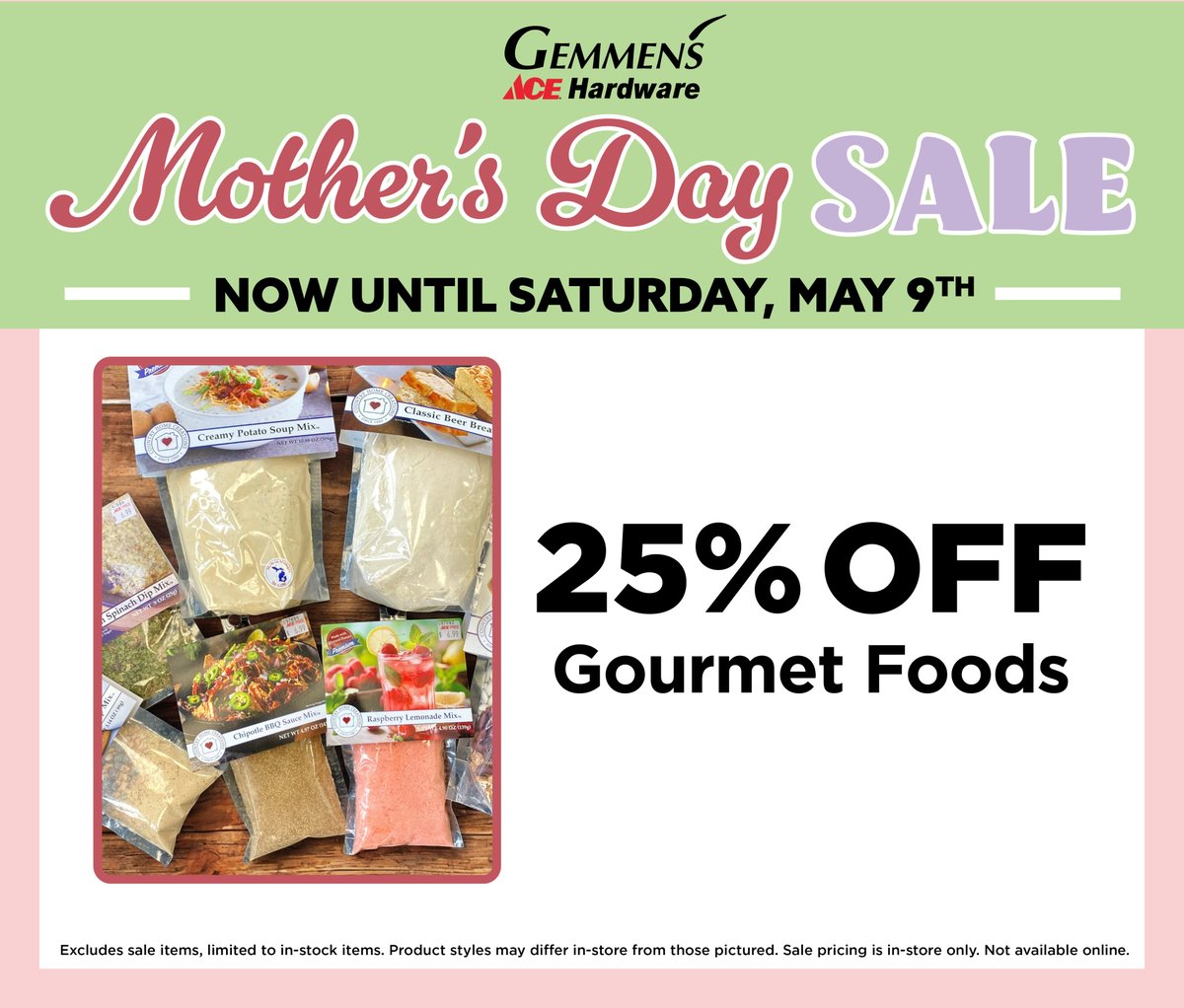 gemmen_s's tweet image. Have you thought about Mother's Day yet? 🤔

🌻Gemmen's Ace Hardware has you covered with 25% OFF Mother’s Day gift ideas—shop now! 💛

#MothersDay #GiftIdeas