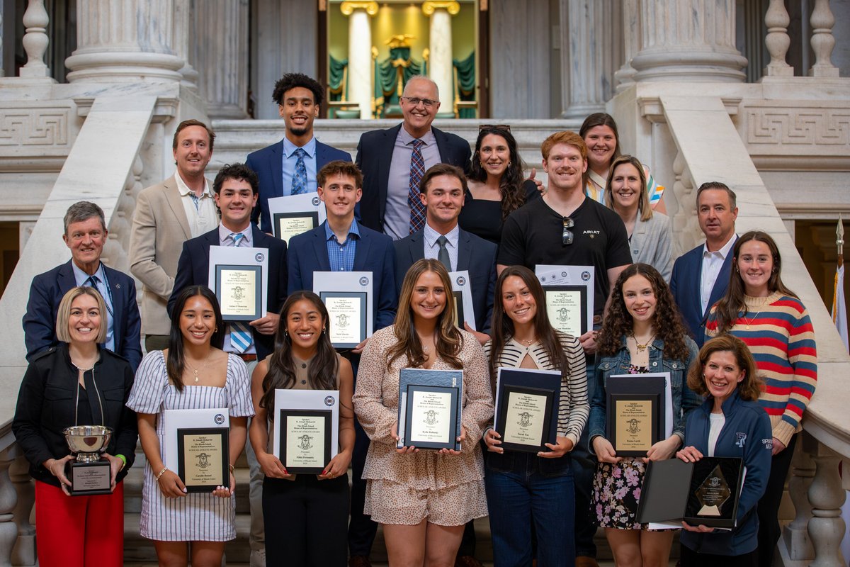 RIHouseofReps's tweet photo. Speaker @JoeShekarchi and @RepRayHull hosted the House's annual Scholar-Athlete Awards Ceremony today. Students from @universityofri, @RICNews, and @CCRINews were honored for their excellence in the classroom and in their respective sports. The honorees have also demonstrated exemplary citizenship and community service. 

For the third year, the K. Joseph Shekarchi Award was presented to individuals who have made significant contributions to the athletic programs at each school: Kelli Kidd at URI, Dr. Marguerite Brown at RIC and Dan Lacorbiniere at CCRI.

The event can be viewed online: https://t.co/pFwECmQ2WL