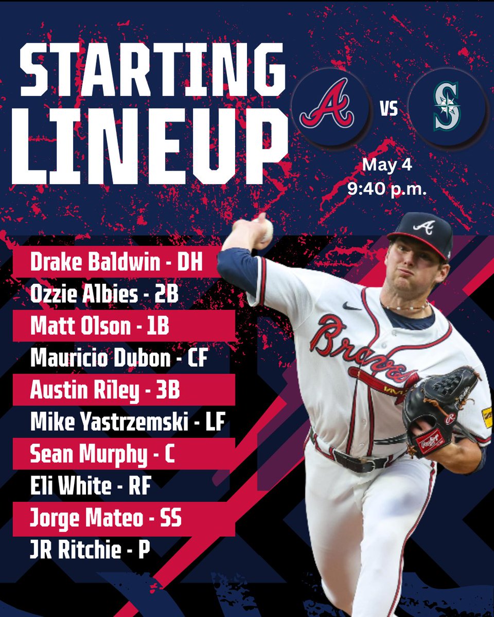 HouseHankBuilt's tweet photo. Sean Murphy returns to the lineup as the Braves open a three-game set against the Mariners! https://t.co/OHSbMKOZe9