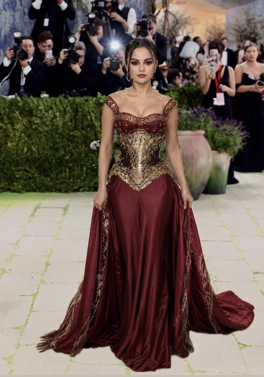 selena gomez burgundy dress lana on X: 
