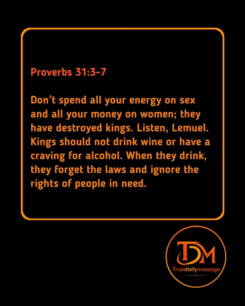 truedailymesage's tweet image. Don’t waste your strength on what destroys kings. Stay focused, stay sober, and defend those in need. 👑💭

#Proverbs31 #WisdomOverWaste #KingdomMindset #GuardYourHeart