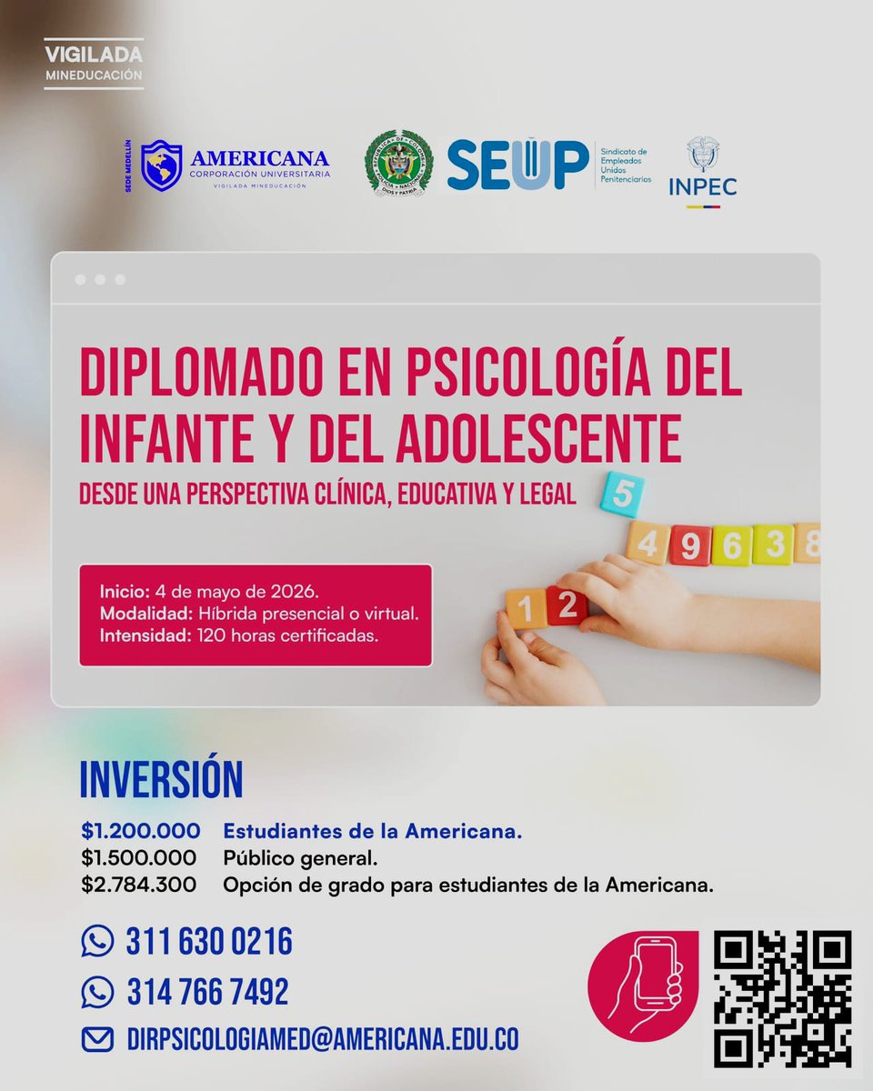 SeupColombia's tweet photo. Hoy compartimos esta gestión que nos llena de orgullo 💪

Desde 𝗦𝗘𝗨𝗣 𝗦.𝗜. logramos un convenio para que 𝟭𝟮 𝗳𝘂𝗻𝗰𝗶𝗼𝗻𝗮𝗿𝗶𝗼𝘀 𝗱𝗲𝗹 𝗜𝗡𝗣𝗘𝗖 accedan al Diplomado en Psicología del Infante y del Adolescente, fortaleciendo su formación y hoja de vida.
Agradecemos al 𝗜𝗡𝗣𝗘𝗖 por el apoyo brindado para hacer posible este espacio académico 🙌

Vamos por buen camino… si este proceso sale bien, podremos lograr más cupos para nuestros compañeros. Seguimos trabajando por el bienestar y crecimiento de todos.

 Formarse es avanzar. Y avanzar juntos es la meta.
#SEUP #INPEC #Educación #BienestarLaboral #CrecimientoProfesional
