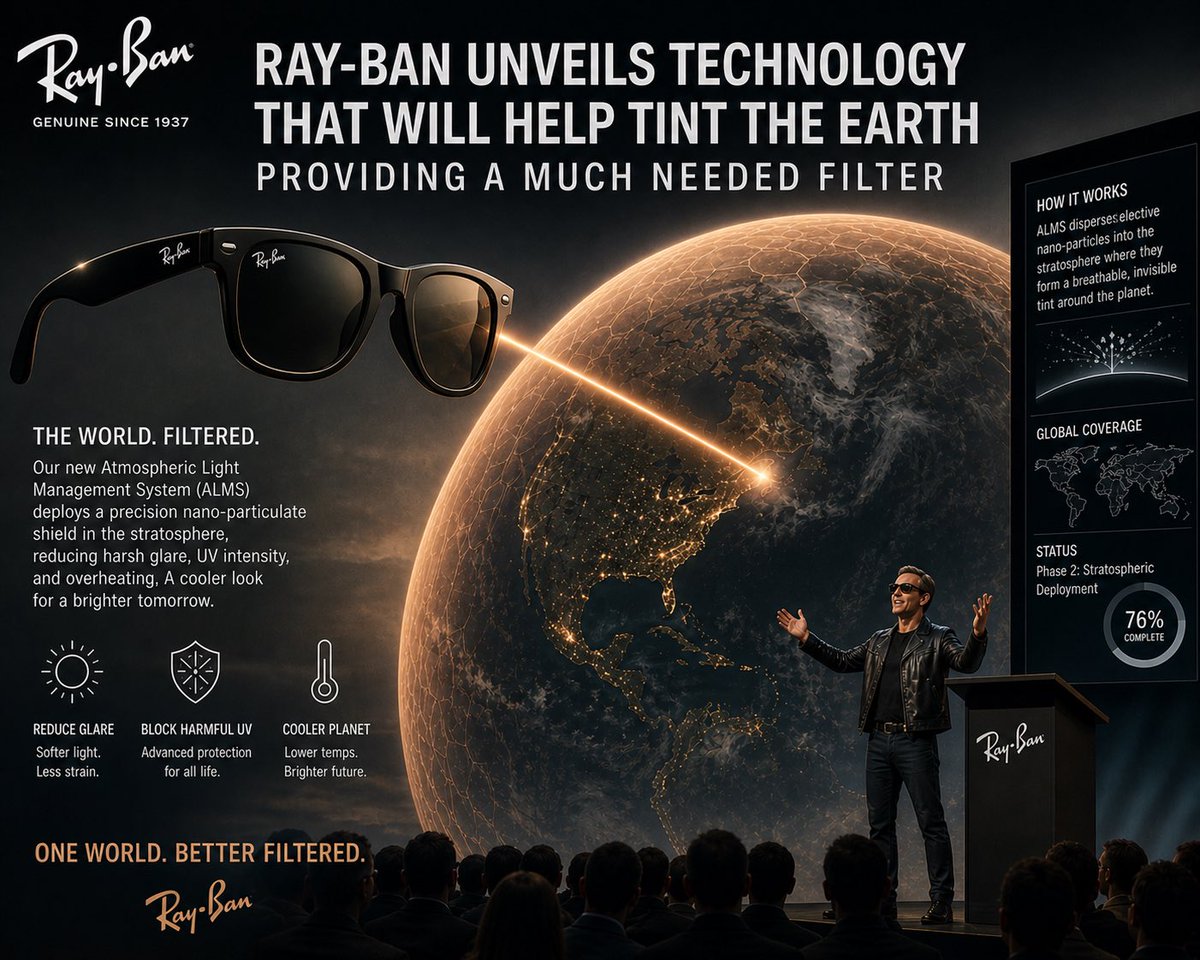 AnanyaAyer's tweet image. #Future #Headlines - Rayban unveils technology that will help tint the earth providing a much needed filter