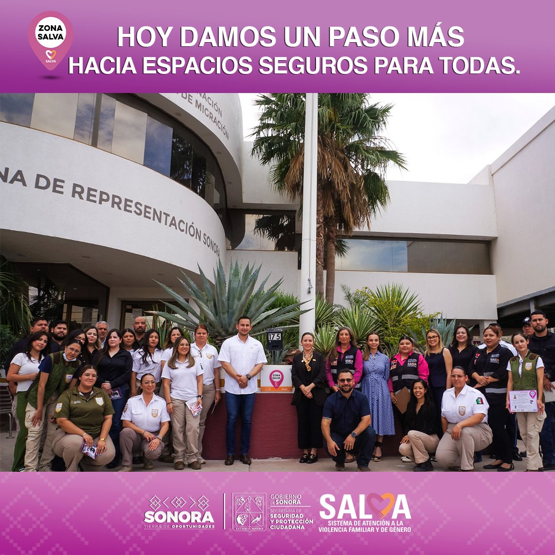 SonoraSeguridad's tweet photo. El Instituto Nacional de Migración es a partir de hoy una Zona SALVA

Su personal esta capacitado en protocolos para atender y resguardar a mujeres en situación de riesgo o peligro, haciéndola sentir segura.

#SSPCSonora #PrevenirSalva https://t.co/AmOveK3pb6