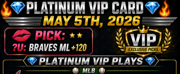 BullMarciano's tweet photo. 💎🔥 PLATINUM VIP CARD – May 5th, 2026 🔥💎
 
💋  PICK: 
❓u:  Braves ML +120

━━━━━━━━━
 
Platinum VIP Plays: 

MLB: 
⚾️ 2U – ⬇️⬇️⬇️
⚾️ 3U – ⬇️⬇️⬇️

NHL: 

😀 2U –⬇️⬇️⬇️
😀 4U – ⬇️⬇️⬇️
━━━━━━━━━

💎 300% BONUS: https://t.co/4KameFb2YU

📲 Telegram: @bullmarciano

━━━━━━━━━━━━━━

🔥 If riding — drop 💎

#SportsBetting #VIPPicks #BettingTips #MLB #NHL #SportsInvesting #WinningBets #ROI #LockOfTheDay